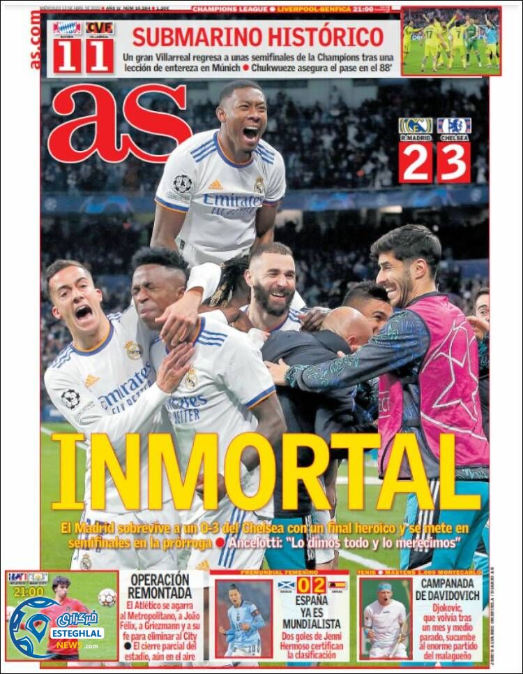 روزنامه ورزشی آ اس چهارشنبه 24 فروردین 1401