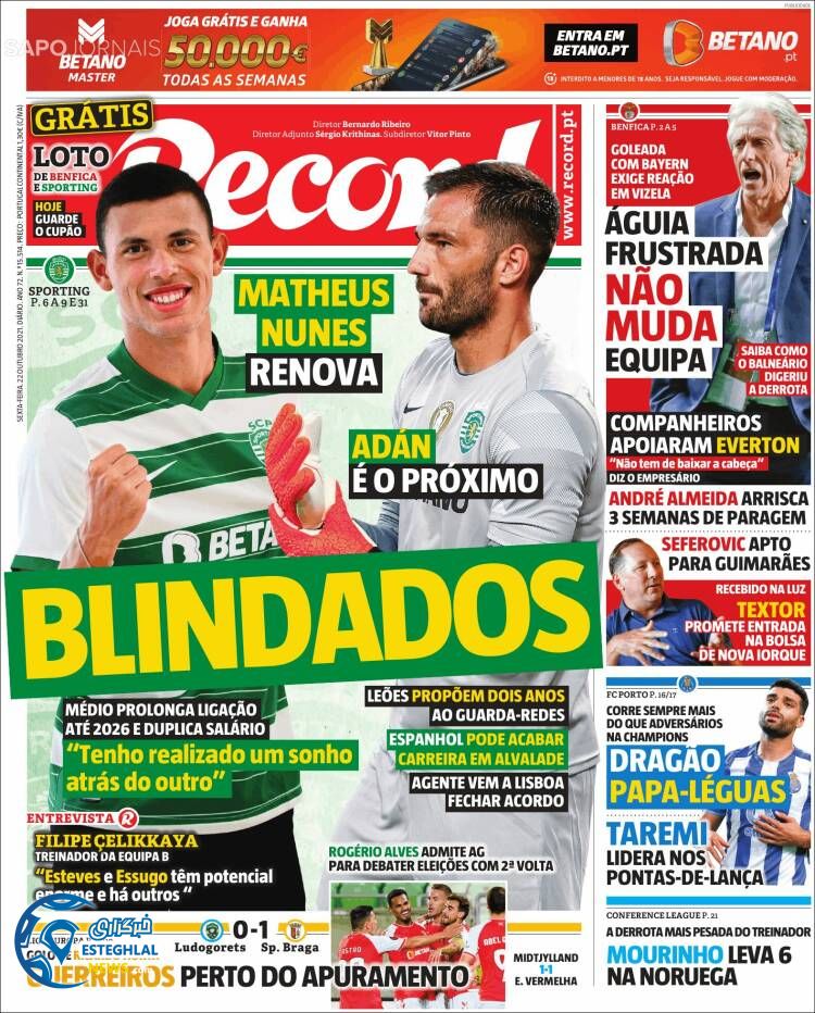 روزنامه ورزشی رکورد جمعه 30 مهر 1400