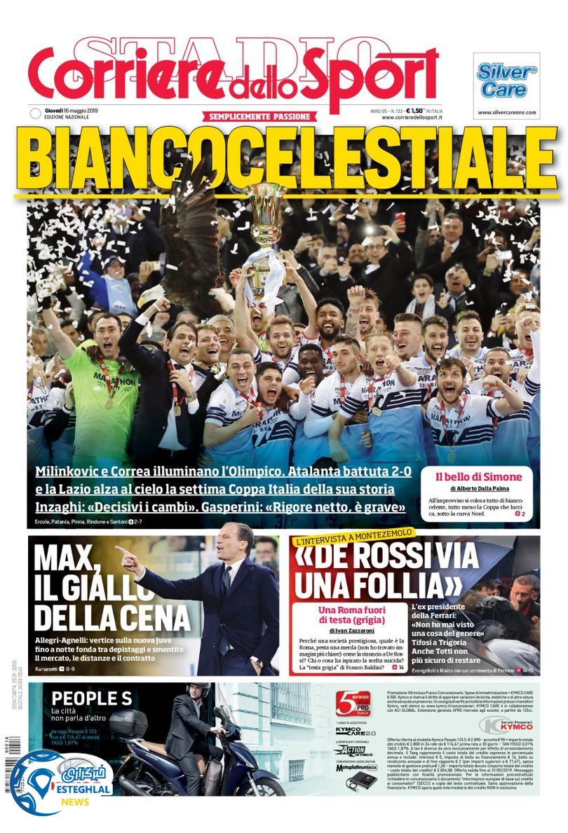 روزنامه ورزشی کوریره دلو اسپورت پنجشنبه 26 اردیبهشت 1398