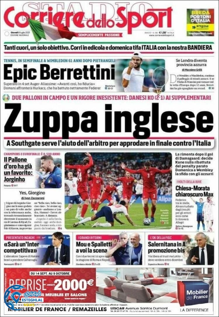 روزنامه ورزشی کوریره دلو اسپورت پنجشنبه 17 تیر 1400