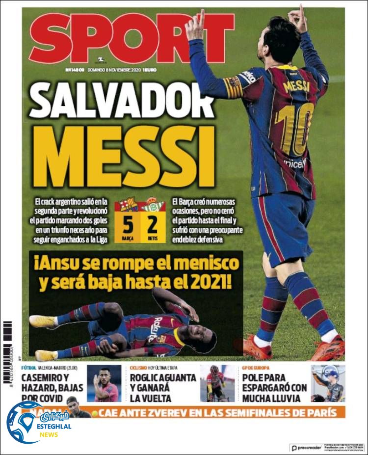 روزنامه ورزشی اسپورت یکشنبه 18 آبان 1399