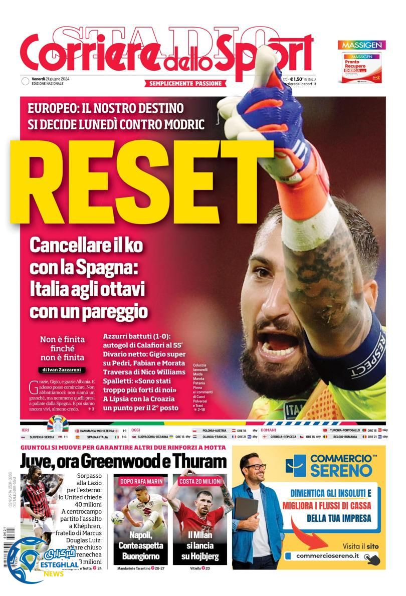 روزنامه ورزشی کوریره دلو اسپورت جمعه 1 تیر 1403 