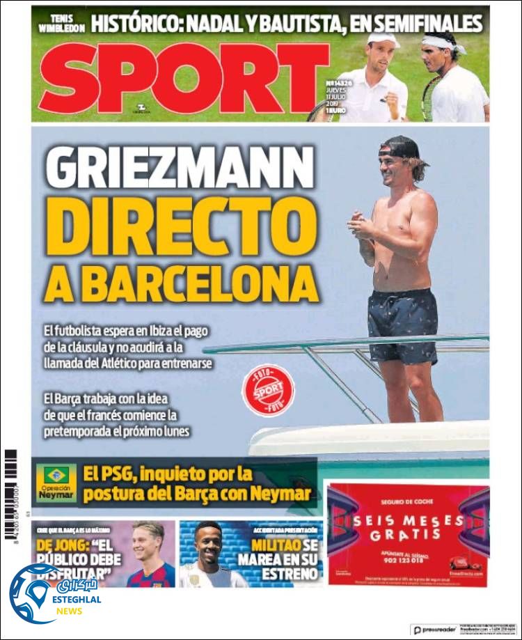 روزنامه ورزشی اسپورت پنجشنبه 20 تیر 1398