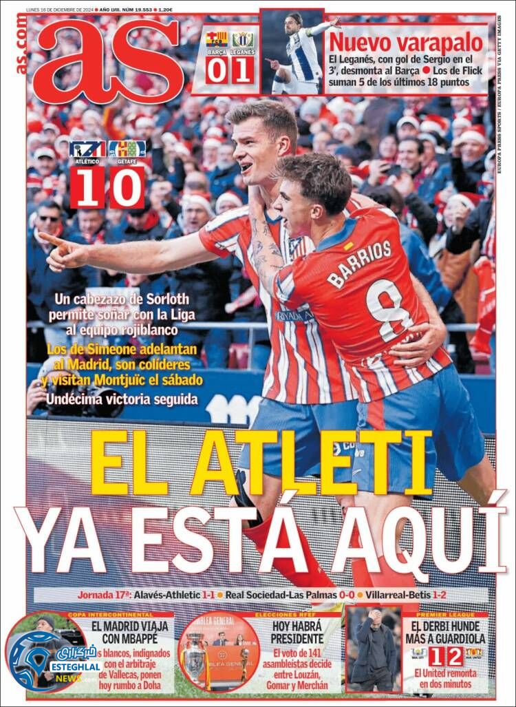 روزنامه ورزشی آ اس دوشنبه 26 آذر 1403 