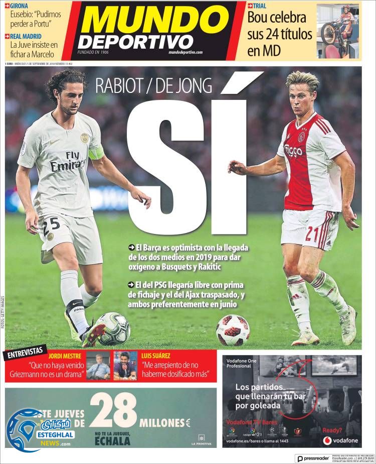 روزنامه ورزشی موندو دپورتیوو چهارشنبه 14 شهریور 1397