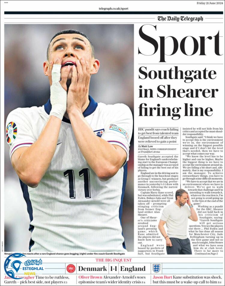 روزنامه ورزشی تلگراف اسپورت جمعه 1 تیر 1403 