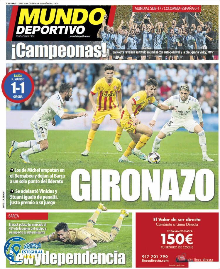 روزنامه ورزشی موندو دپورتیوو دوشنبه 9 آبان 1401 