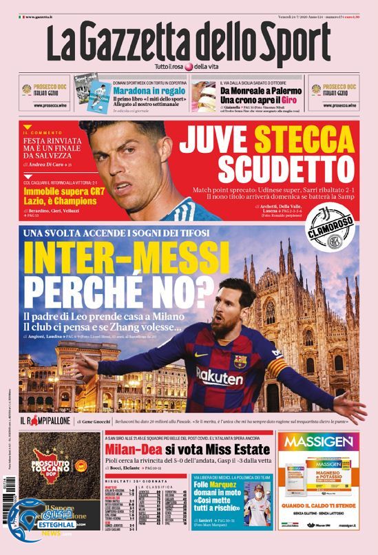 روزنامه ورزشی گاتزتا دلو اسپورت جمعه 3 مرداد 1399