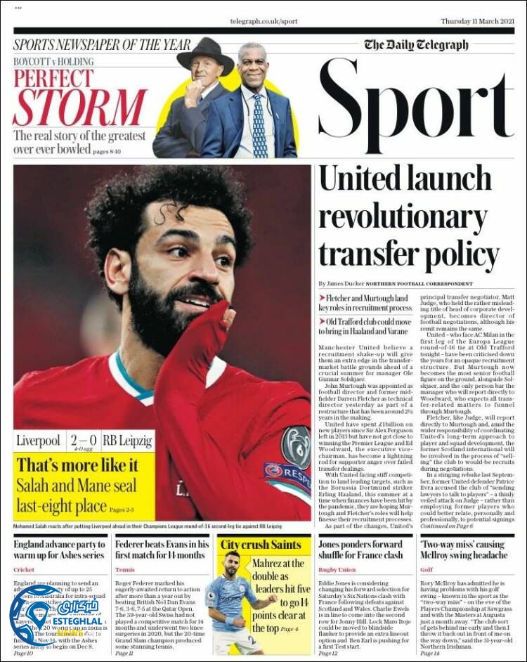 روزنامه ورزشی تلگراف اسپورت پنجشنبه 21 اسفند 1399