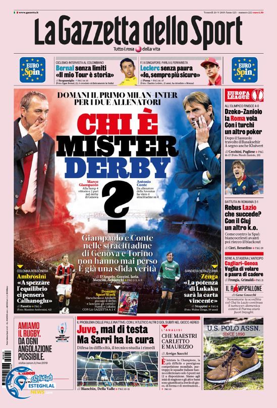 روزنامه ورزشی گاتزتا دلو اسپورت جمعه 29 شهریور 1398