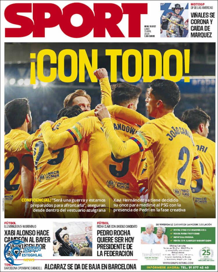 روزنامه ورزشی اسپورت دوشنبه 27 فروردین 1403 