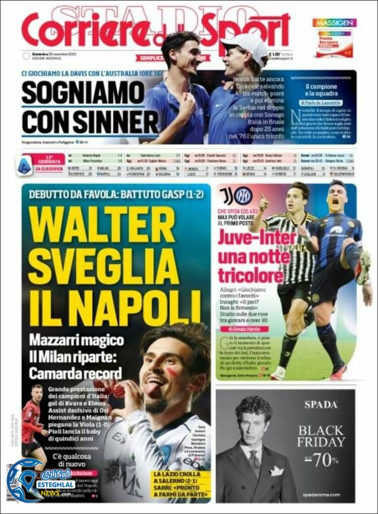 روزنامه ورزشی کوریره دلو اسپورت یکشنبه 5 آذر 1402 