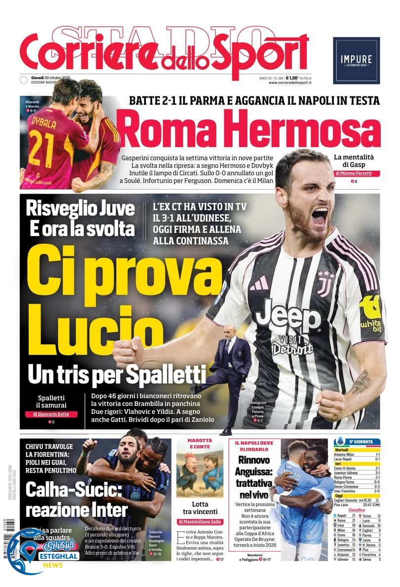 روزنامه ورزشی کوریره دلو اسپورت پنجشنبه 8 آبان 1404 