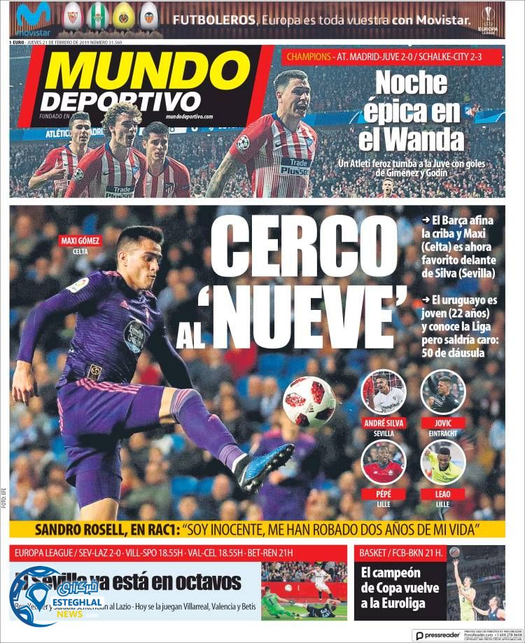 روزنامه ورزشی موندو دپورتیوو پنجشنبه 2 اسفند 1397