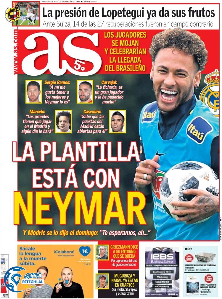 روزنامه ورزشی آ اس سه شنبه 15 خرداد 1397