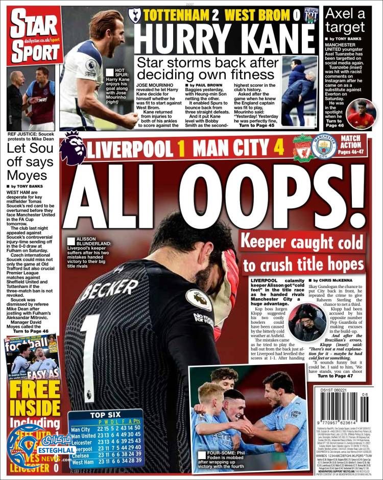 روزنامه ورزشی استار اسپورت دوشنبه 20 بهمن 1399