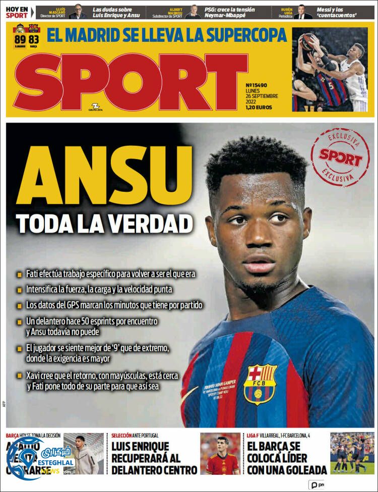 روزنامه ورزشی اسپورت دوشنبه 4 مهر 1401