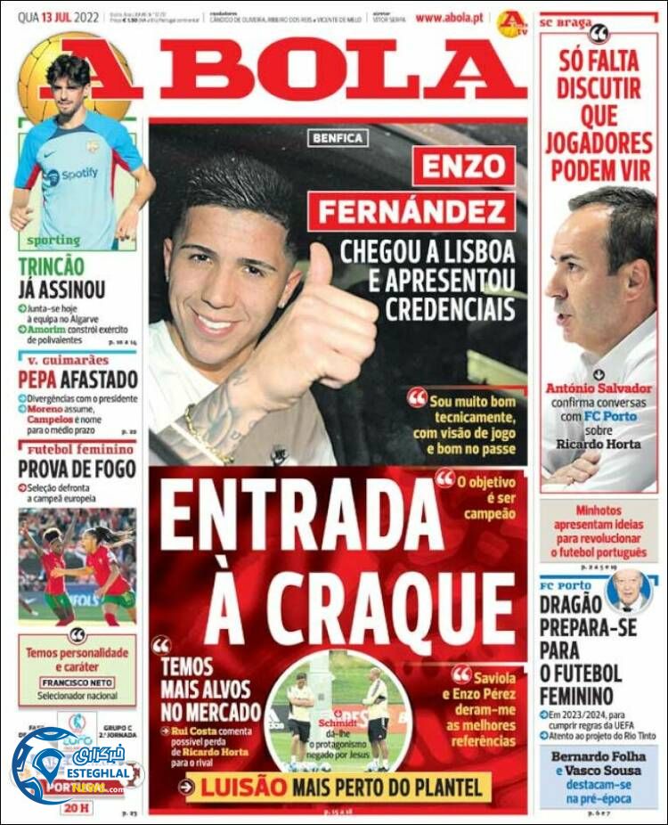 روزنامه ورزشی آبولا چهارشنبه 22 تیر 1401