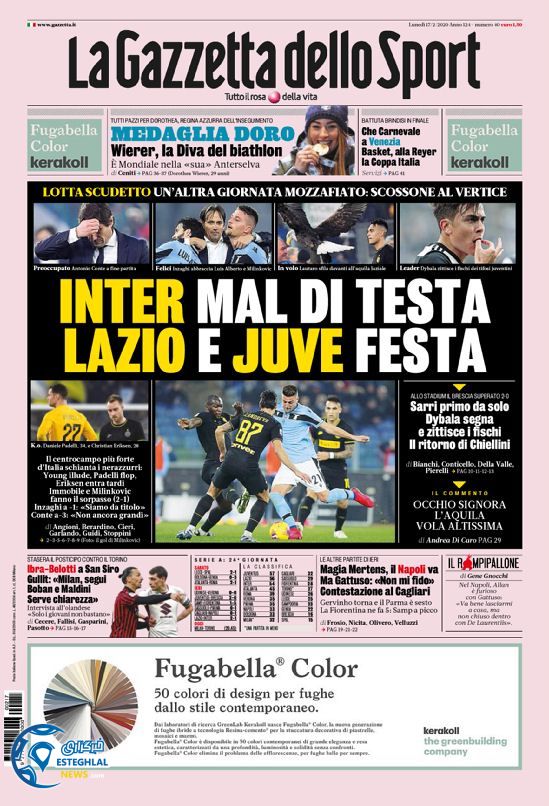 روزنامه ورزشی گاتزتا دلو اسپورت دوشنبه 28 بهمن 1398