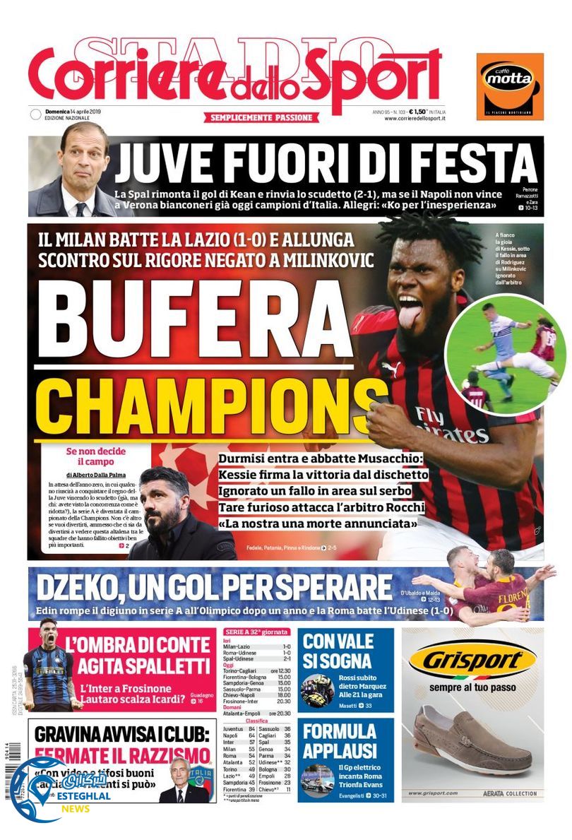 روزنامه ورزشی کوریره دلو اسپورت یکشنبه 25 فروردین 1398