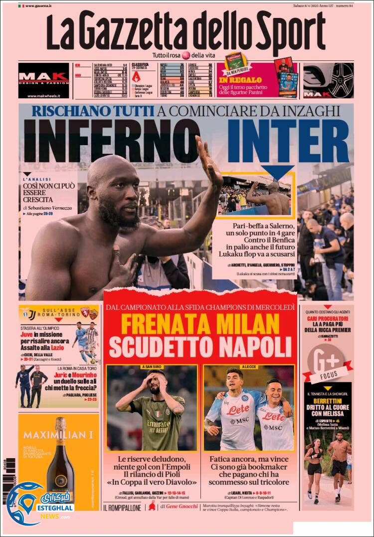 روزنامه ورزشی گاتزتا دلو اسپورت شنبه 19 فروردین 1402 