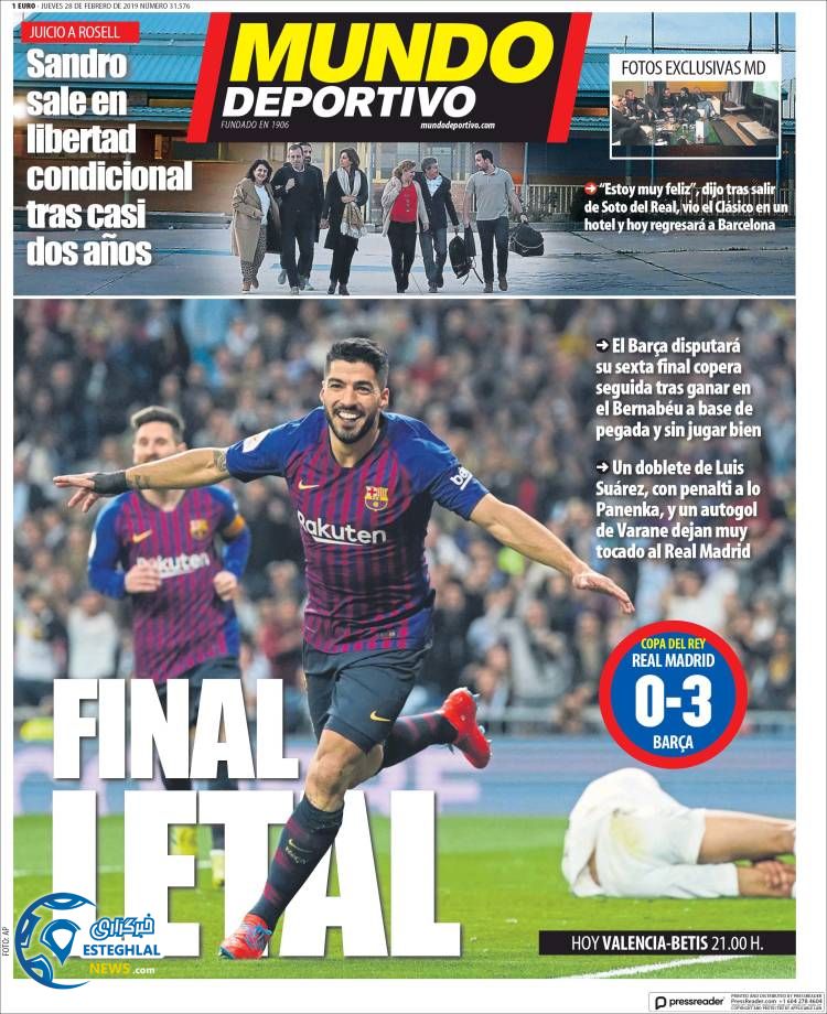 روزنامه ورزشی موندو دپورتیوو پنجشنبه 9 اسفند 1397