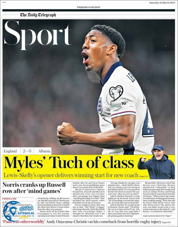 روزنامه  ورزشی تلگراف اسپورت شنبه 2 فروردین 1404 