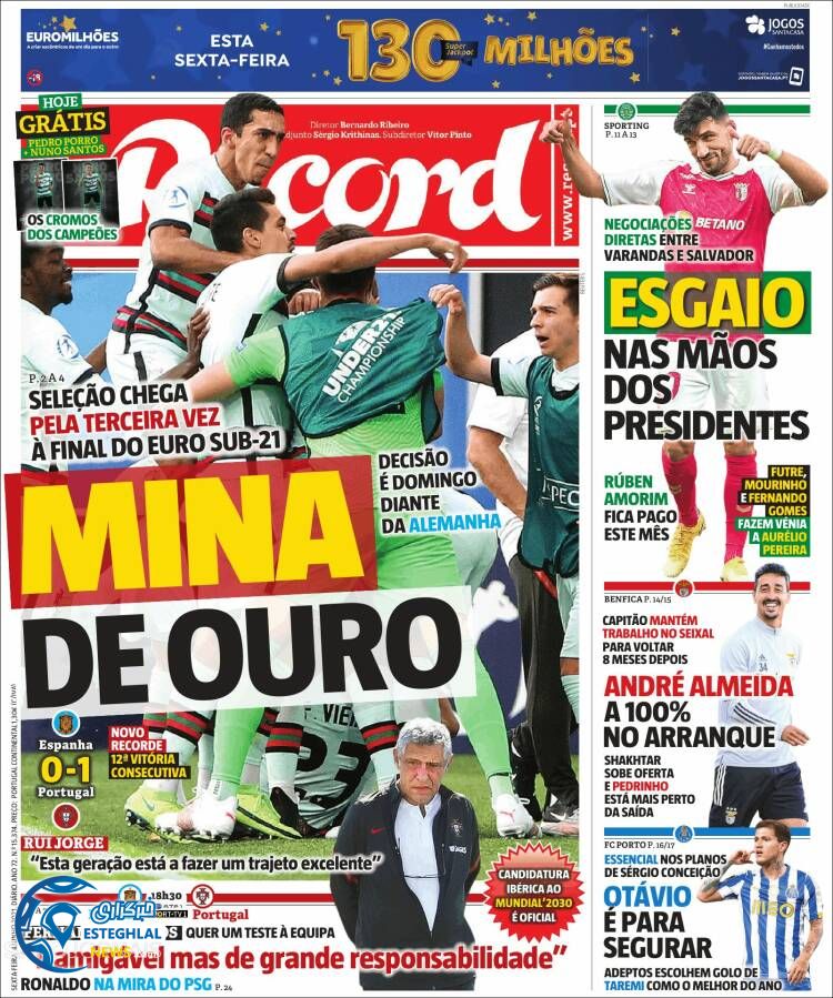 روزنامه ورزشی رکورد جمعه 14 خرداد 1400