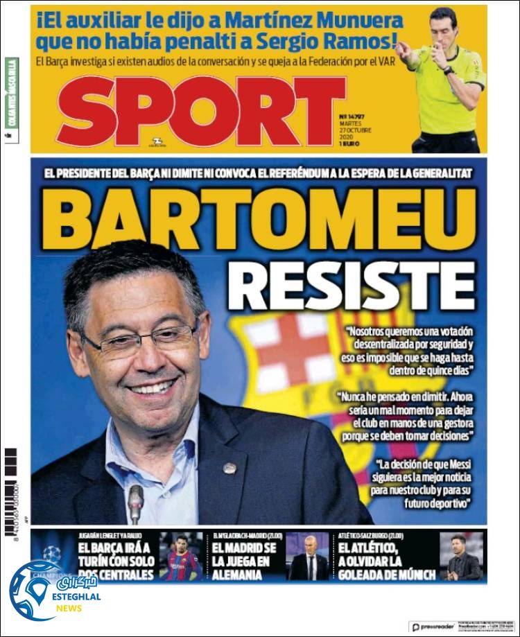 روزنامه ورزشی اسپورت سه شنبه 6 آبان 1399