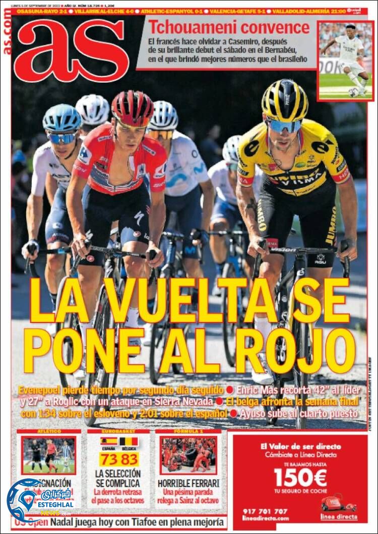 روزنامه ورزشی آ اس دوشنبه 14 شهریور 1401 