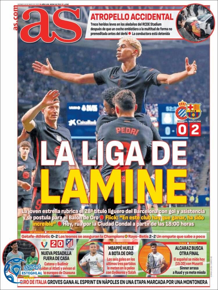 روزنامه ورزشی آ اس جمعه 26 اردیبهشت 1404 