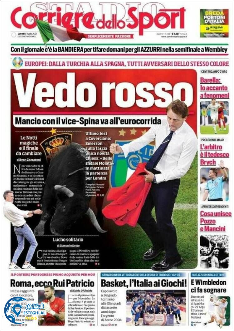 روزنامه ورزشی کوریره دلو اسپورت دوشنبه 14 تیر 1400