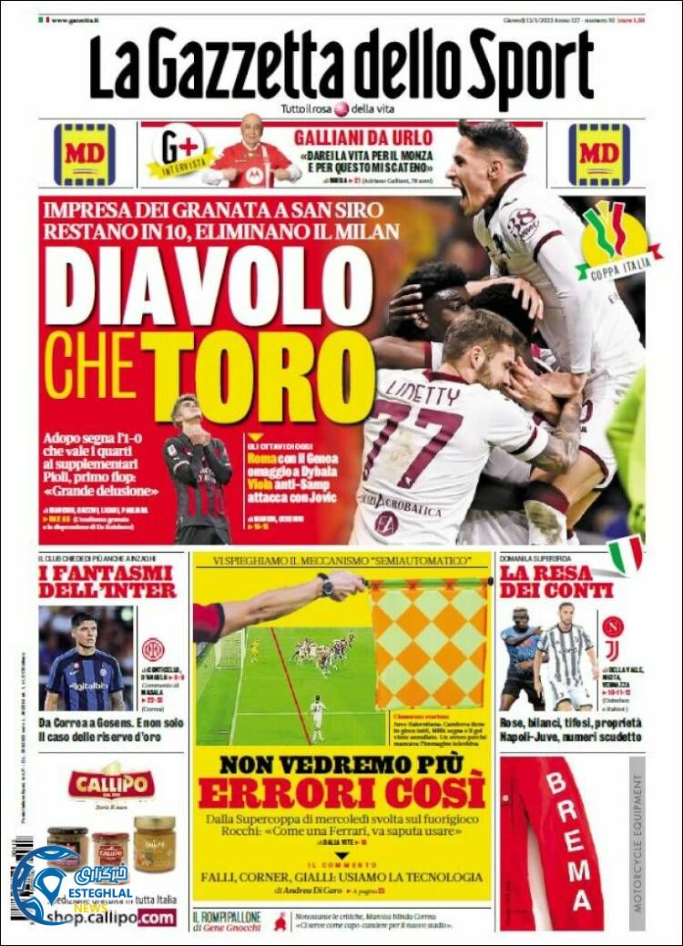 روزنامه ورزشی گاتزتا دلو اسپورت پنجشنبه 22 دی 1401 