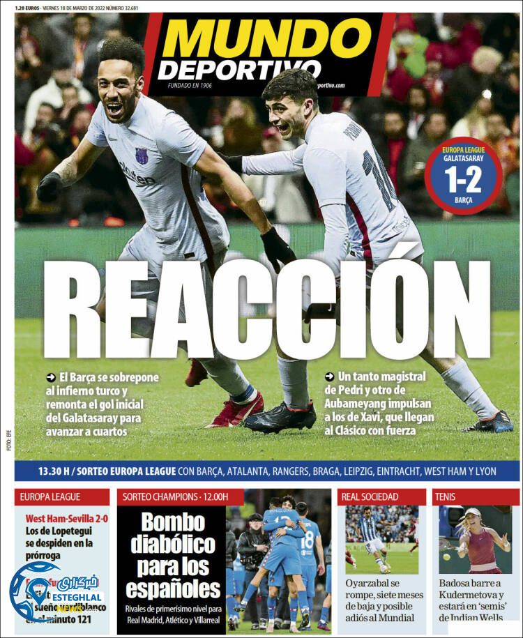 روزنامه ورزشی موندو دپورتیوو جمعه 27 اسفند 1400