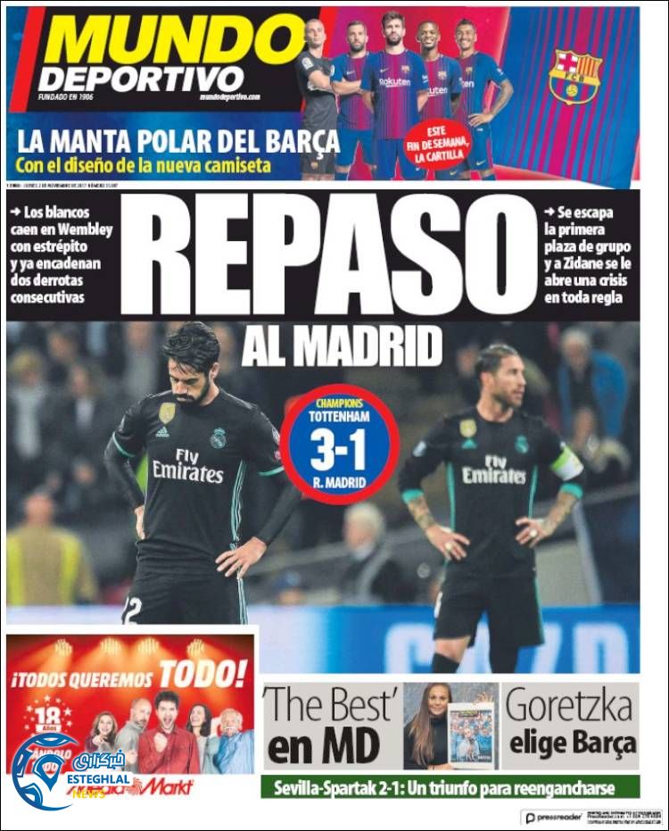 روزنامه موندو دپورتیوو پنجشنبه 11 آبان 1396 