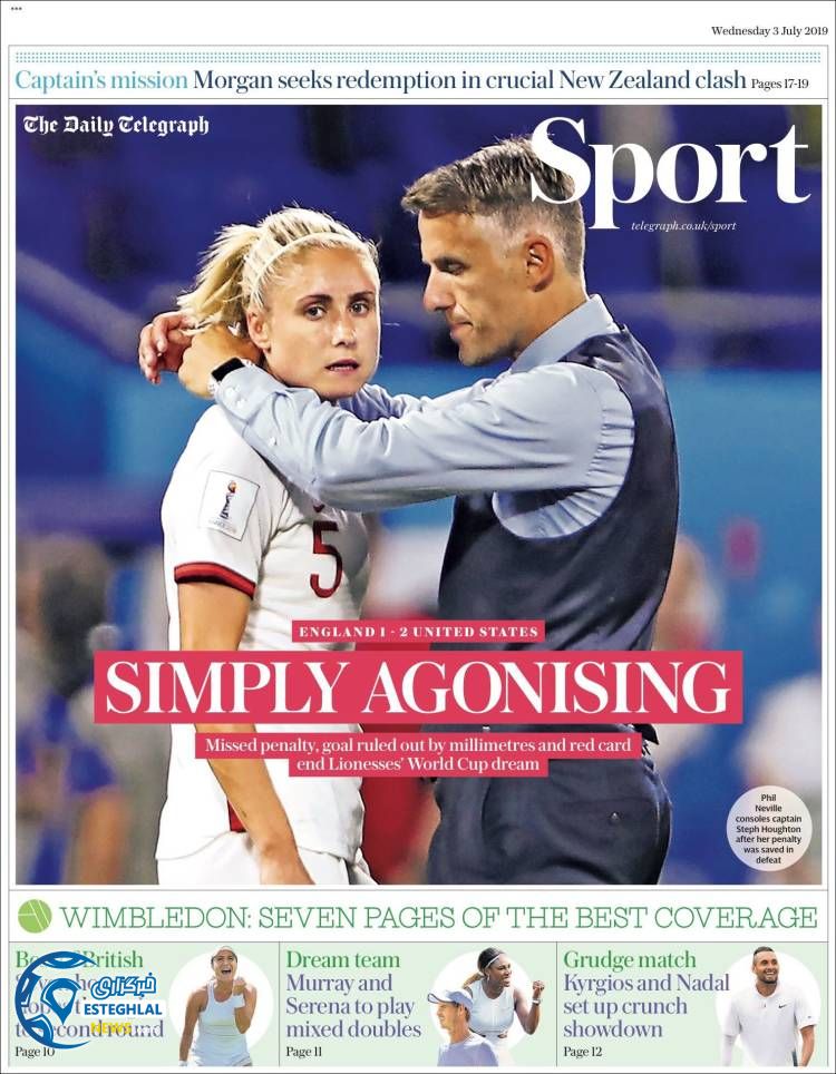 روزنامه ورزشی تلگراف اسپورت چهارشنبه 12 تیر 1398