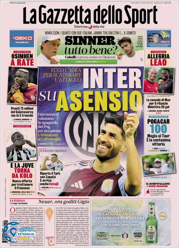 روزنامه ورزشی گاتزتا دلو اسپورت چهارشنبه 18 تیر 1404  