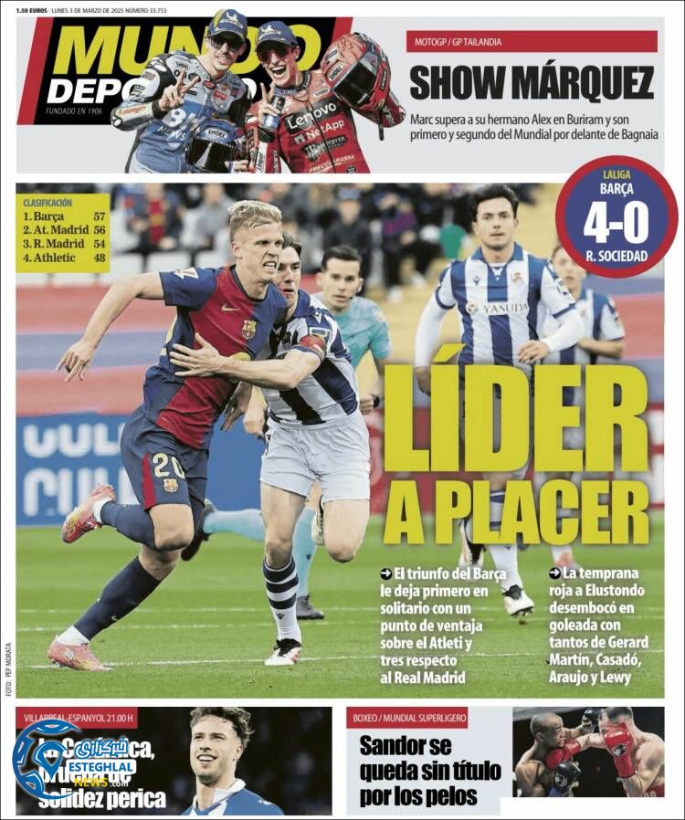 روزنامه ورزشی موندو دپورتیوو دوشنبه 13 اسفند 1403 