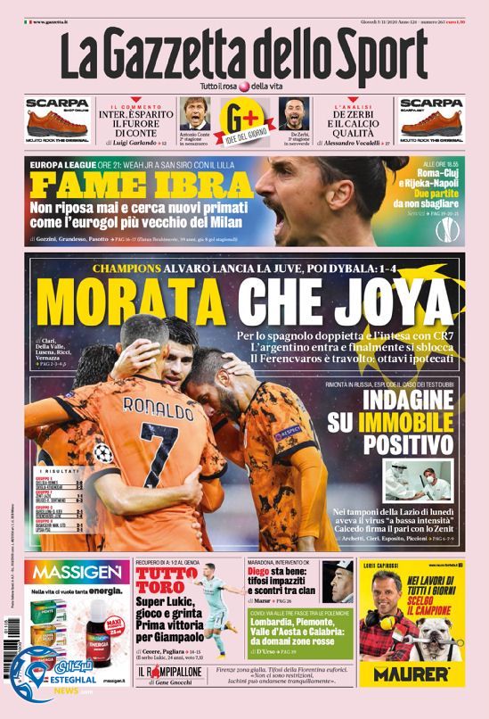 روزنامه ورزشی گاتزتا دلو اسپورت پنجشنبه 15 آبان 1399