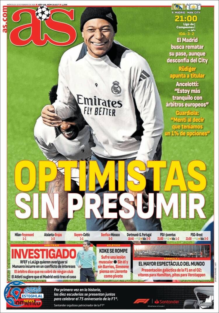 روزنامه  ورزشی آ اس چهارشنبه 1 اسفند 1403 