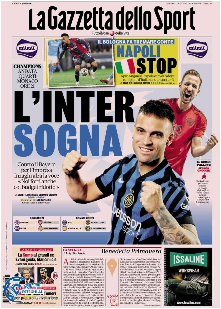 روزنامه ورزشی گاتزتا دلو اسپورت سه شنبه 19 فروردین 1404