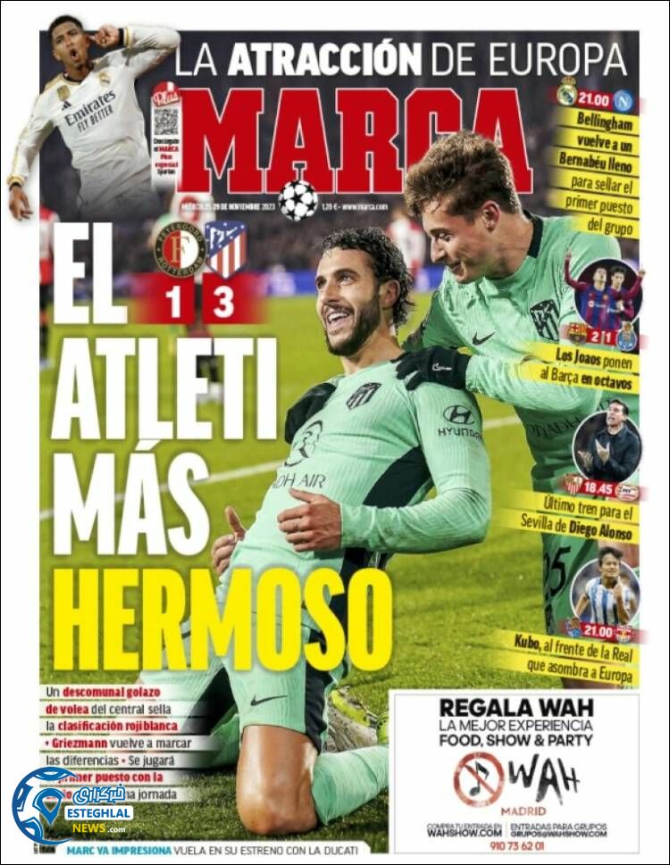 روزنامه  ورزشی مارکا چهارشنبه 8 آذر 1402 