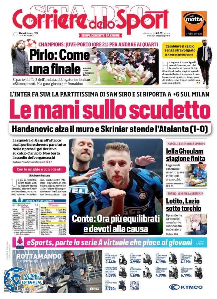 روزنامه ورزشی کوریره دلو اسپورت سه شنبه 19 اسفند 1399