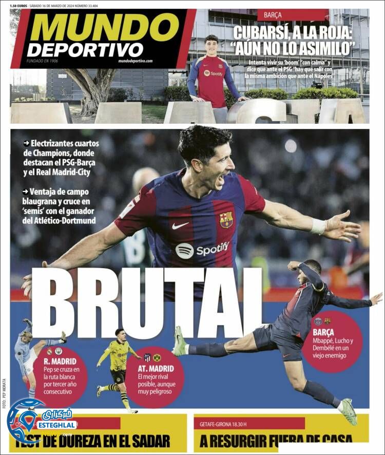 روزنامه ورزشی موندو دپورتیوو شنبه 26 اسفند 1402 