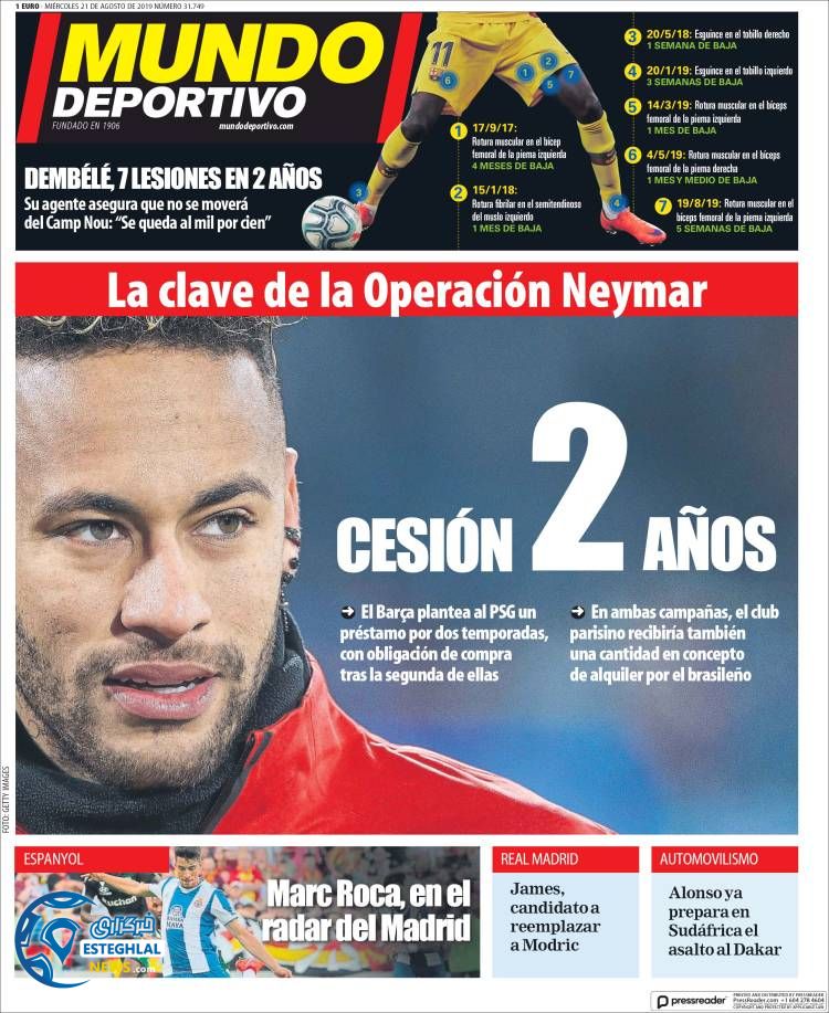 روزنامه ورزشی موندو دپورتیوو چهارشنبه 30 مرداد 1398