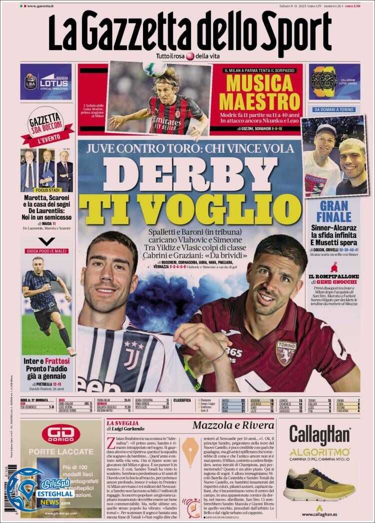 روزنامه  ورزشی گاتزتا دلو اسپورت شنبه 17 آبان 1404 