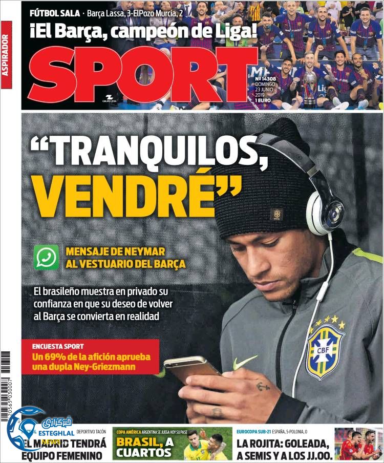 روزنامه ورزشی اسپورت یکشنبه 2 تیر 1398