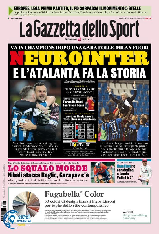 روزنامه ورزشی گاتزتا دلو اسپورت دوشنبه 6 خرداد 1398