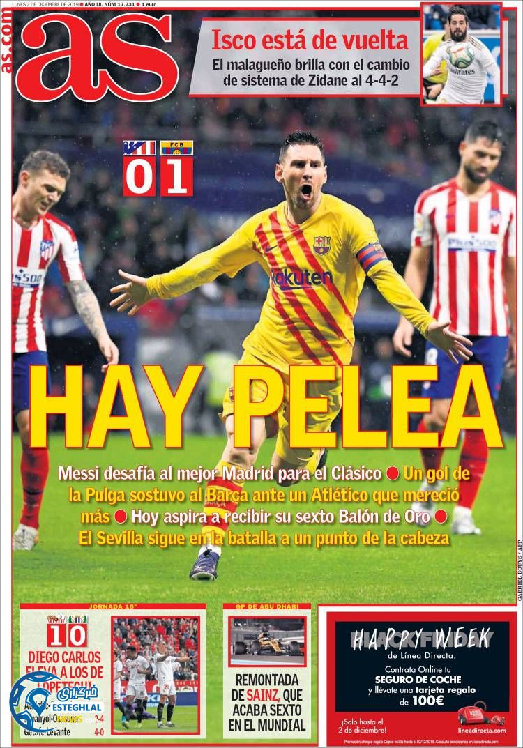 روزنامه ورزشی آاس دوشنبه 11 آذر 1398