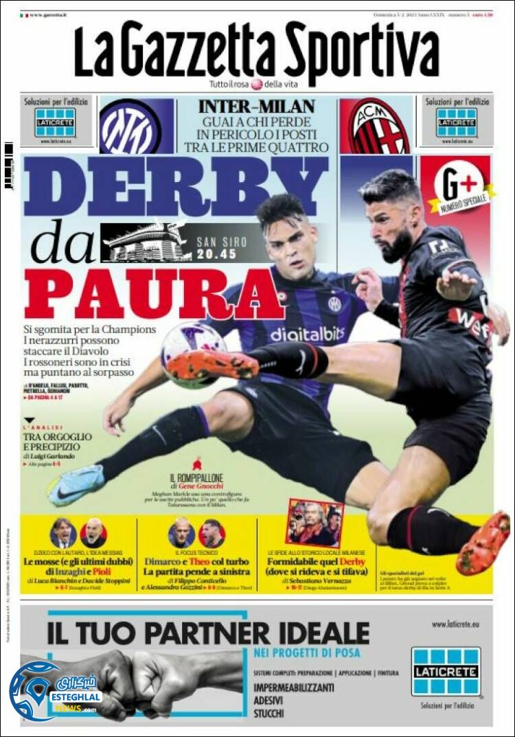 روزنامه ورزشی گاتزتا دلو اسپورت یکشنبه 16 بهمن 1401 